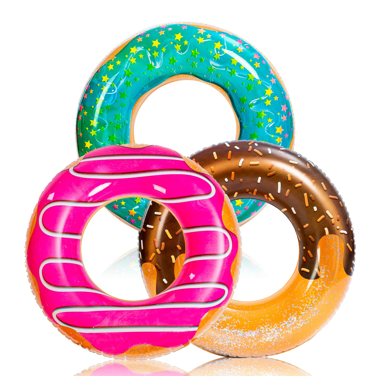 JOYIN Donut Pool Float Strawberry Dream with glitter reflects sunlight for vibrant pool fun.