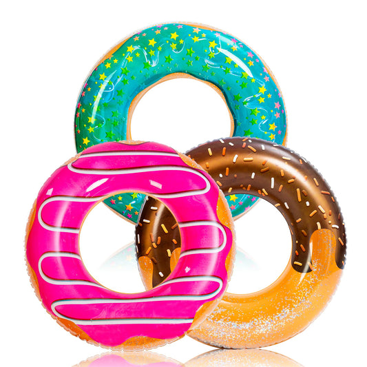 JOYIN Donut Pool Float Strawberry Dream with glitter reflects sunlight for vibrant pool fun.