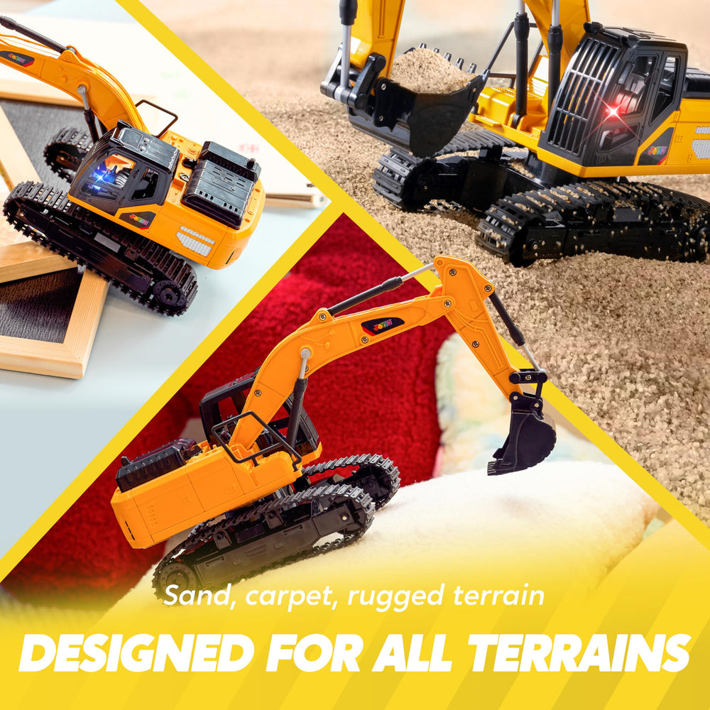 JOYIN excavator toy LED lights illuminate pretend construction site