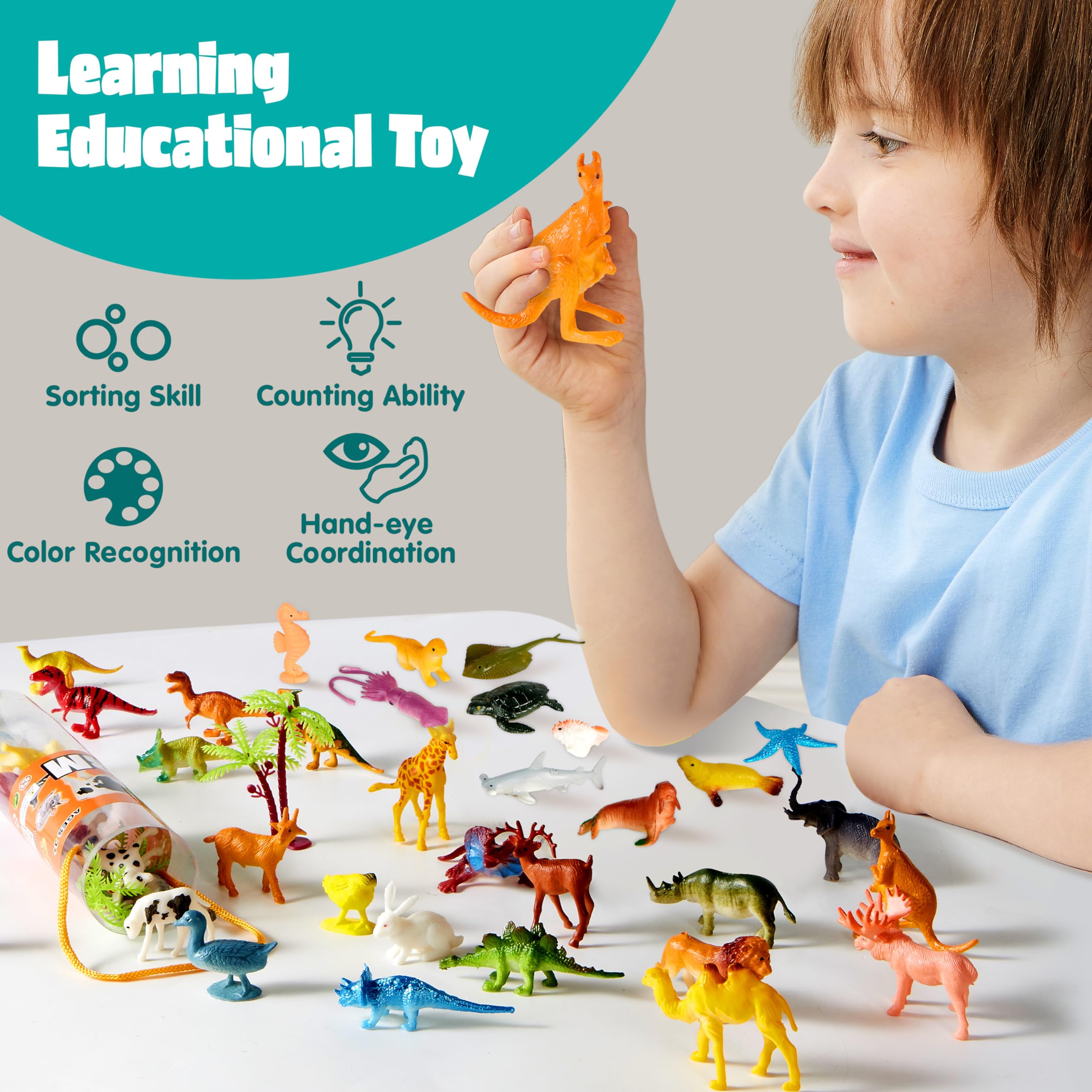 JOYIN farm animal figures support sorting games and pretend farming activities.