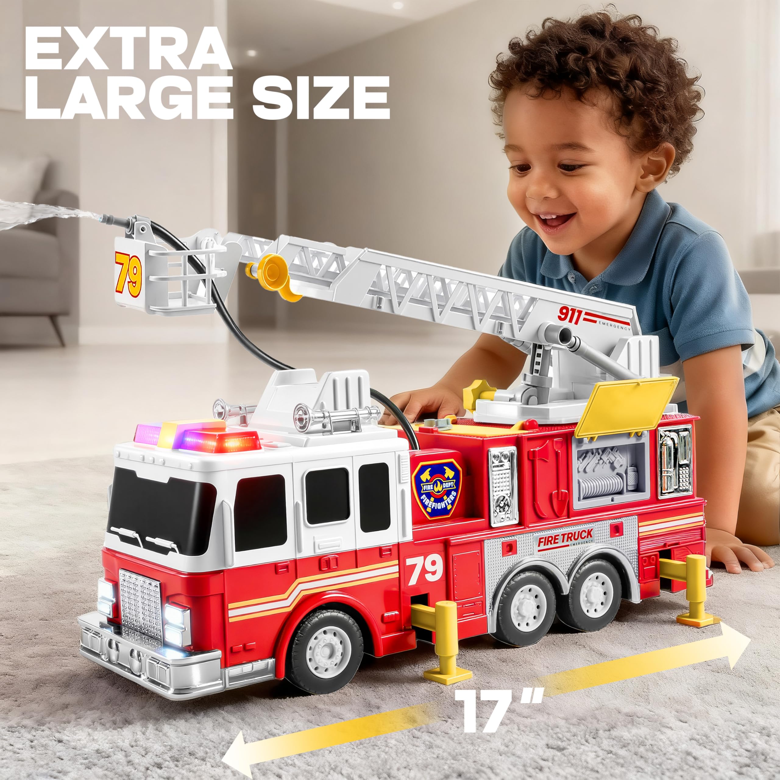 JOYIN fire truck ladder extended for elevated pretend rescues