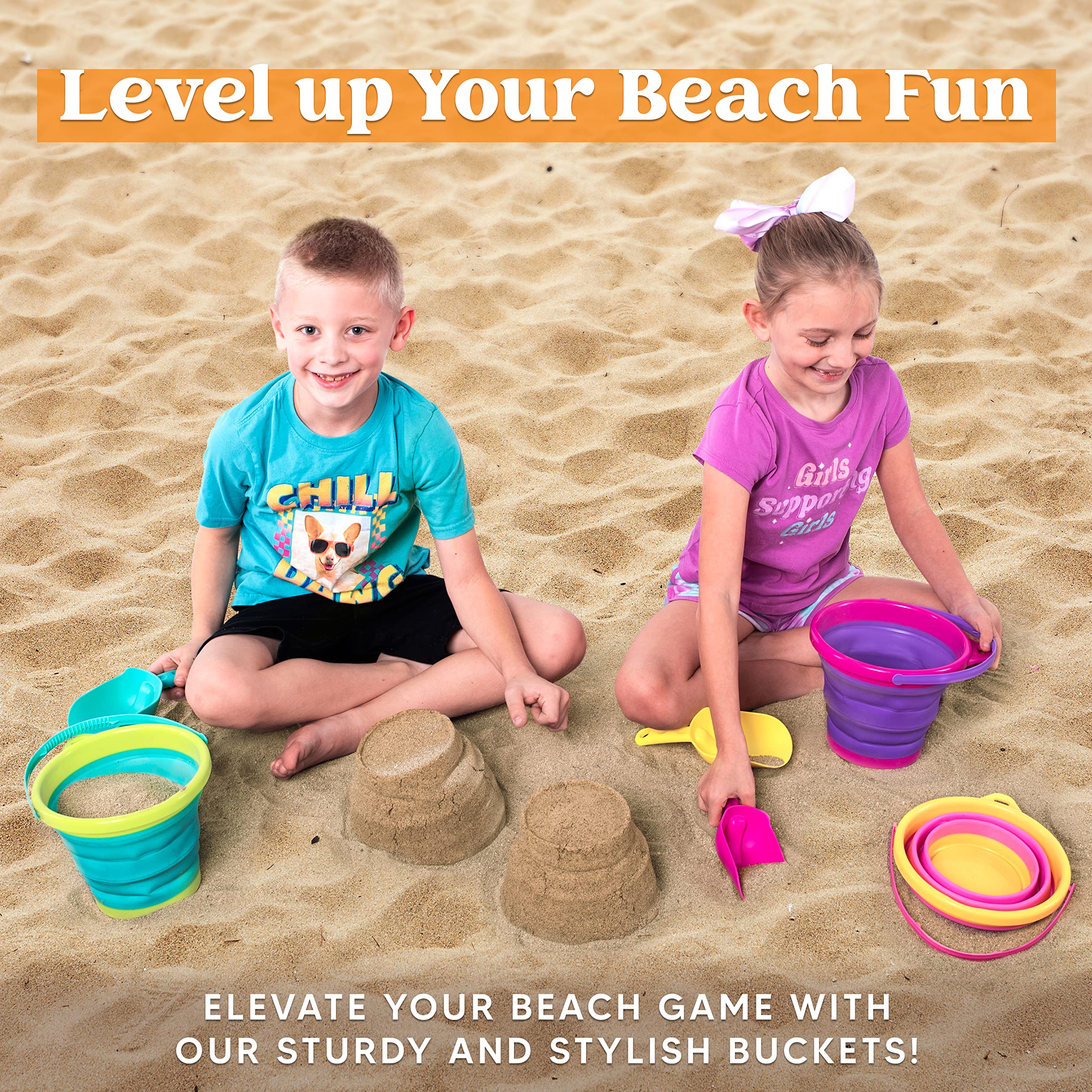 JOYIN foldable beach bucket green compressed for storage.