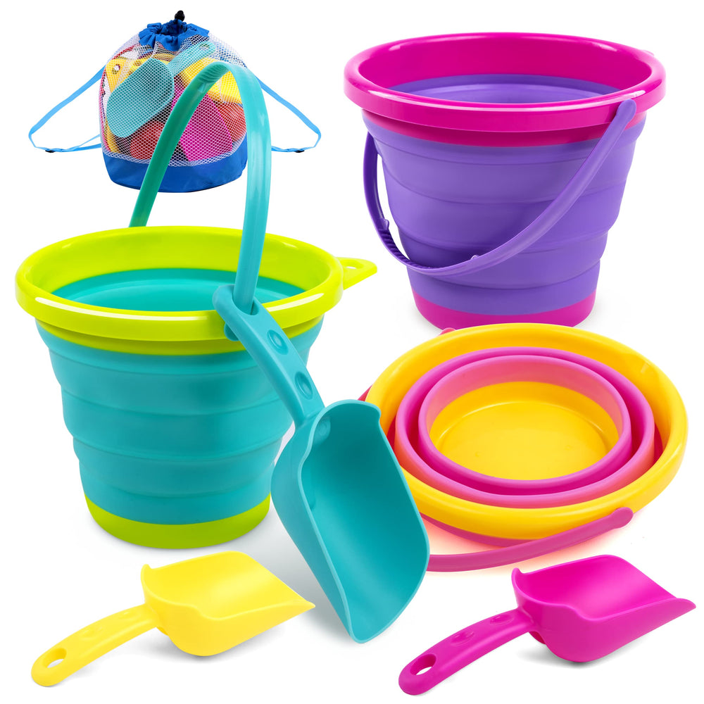 JOYIN foldable beach bucket pink open for easy sand play.