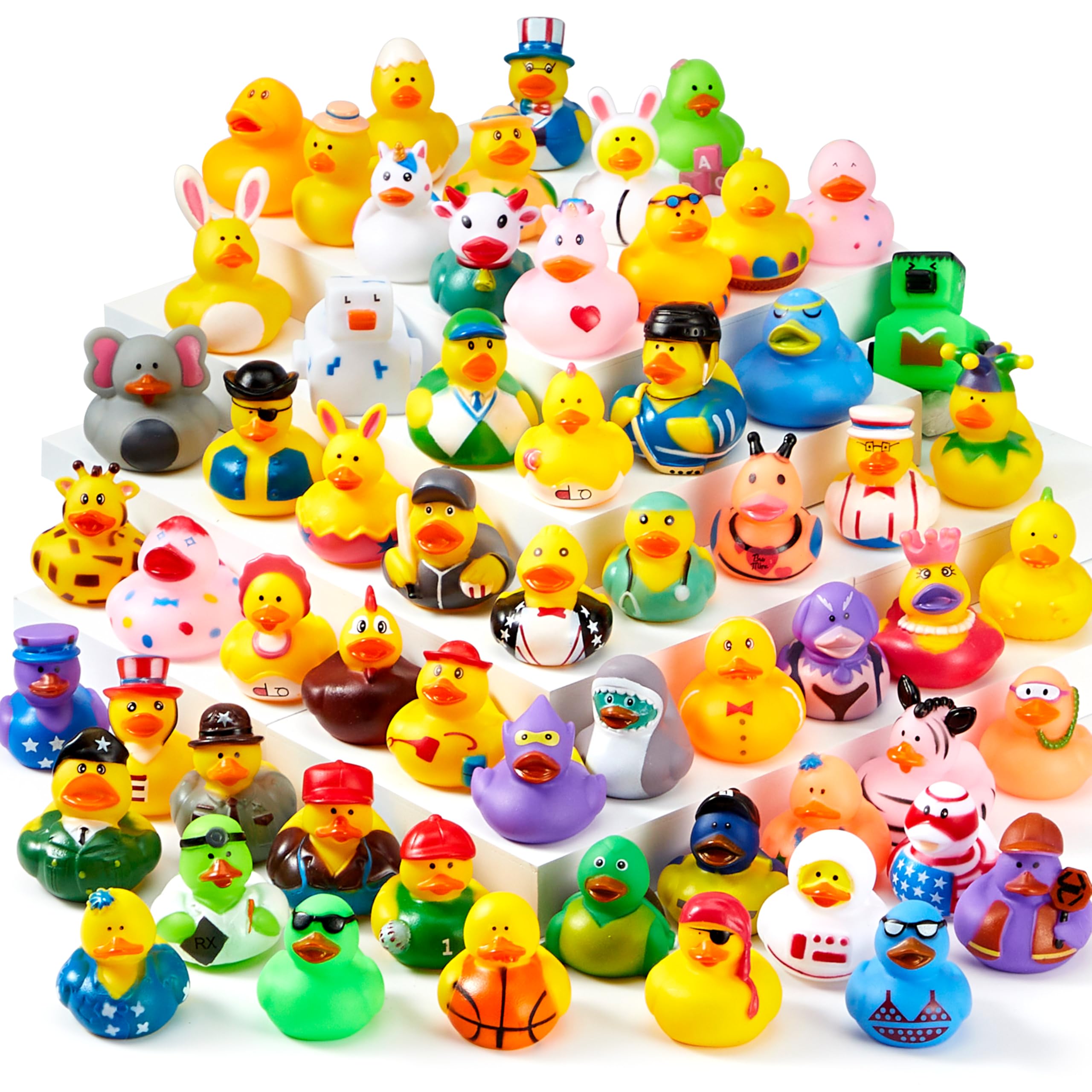 JOYIN front view of 15-piece duck set showing colorful assortment and mesh bag for quick storage