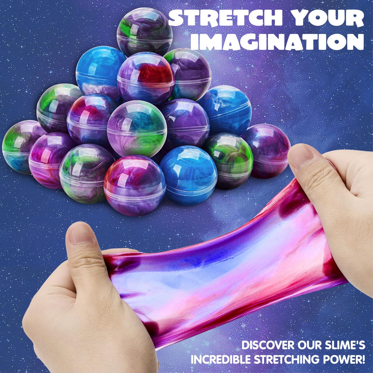 JOYIN slime ball resting on desk showing vibrant galaxy colors for focus and calm.