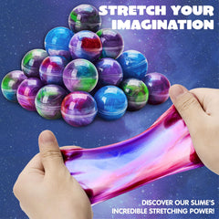 JOYIN slime ball resting on desk showing vibrant galaxy colors for focus and calm.