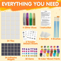JOYIN glitter glue and metallic paints add shimmer to tile art projects.