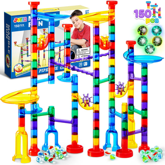 JOYIN glowing marble run set with transparent tracks for engaging STEM play