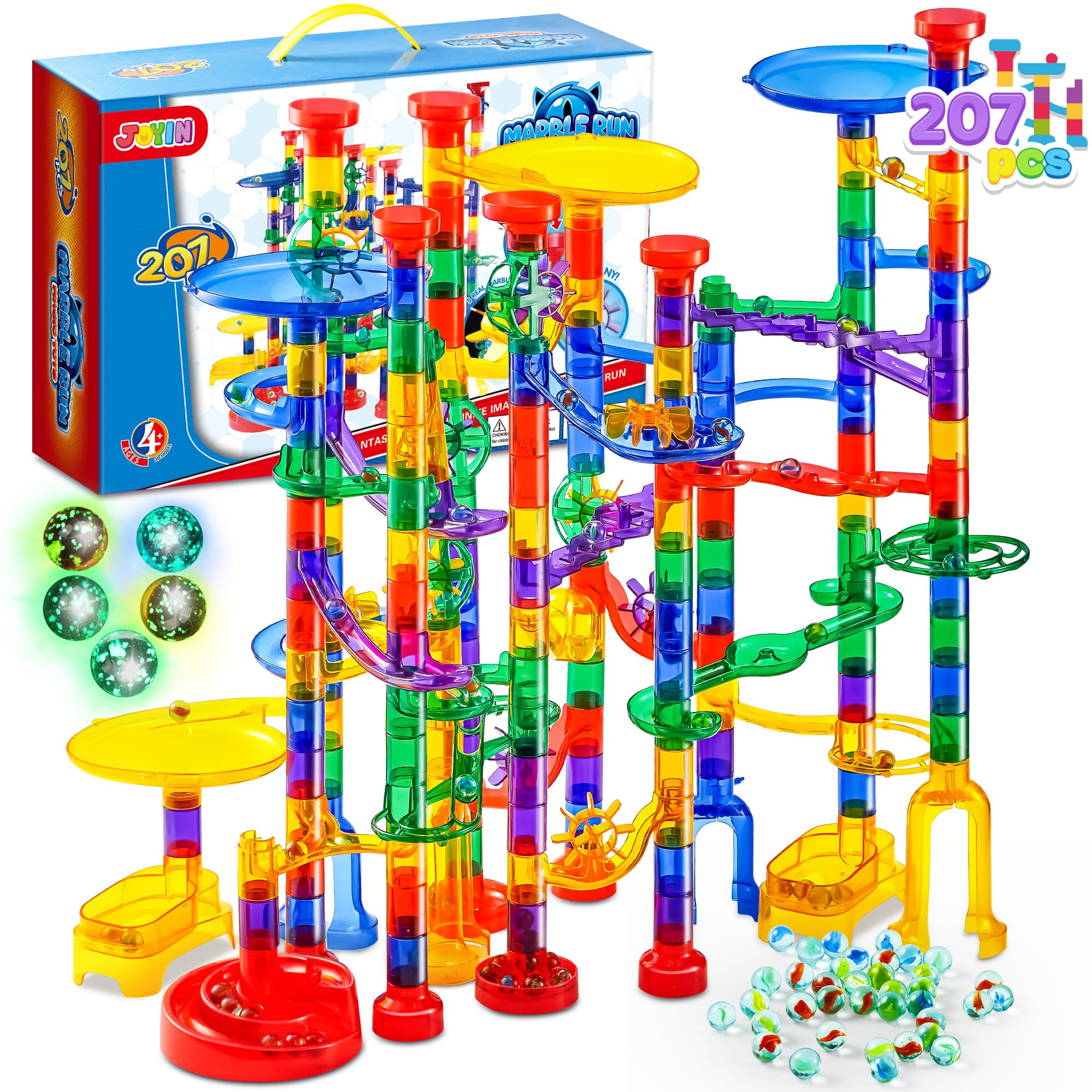 JOYIN glowing marble run main view shows vibrant tracks and glow-in-the-dark magic.