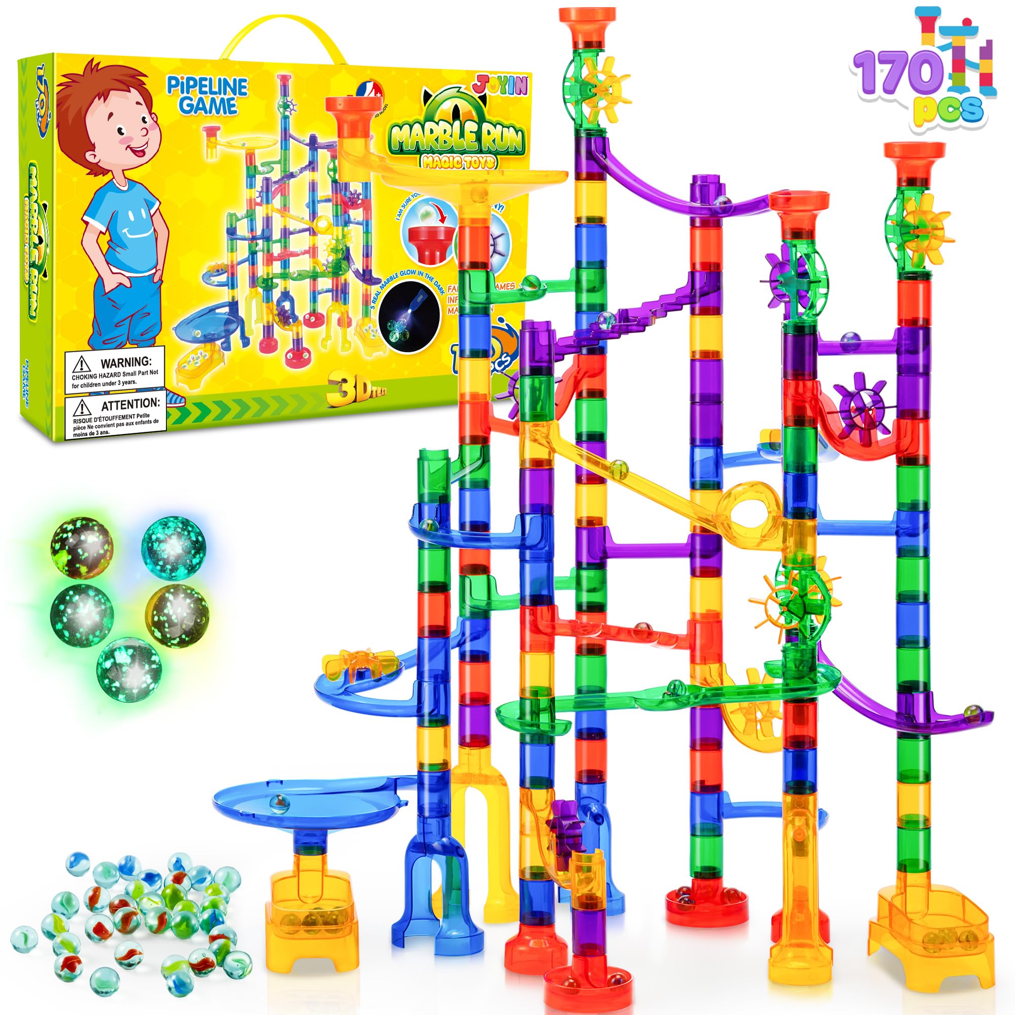 JOYIN glowing marble run tracks for bright, organized play.