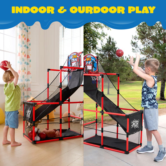 JOYIN indoor basketball set with 4 balls supports family-friendly playtime.