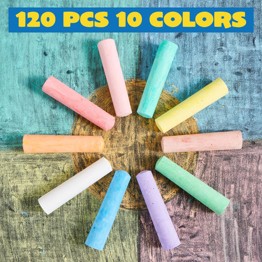 JOYIN jumbo chalk sticks in 10 vibrant colors for sidewalks and driveways.