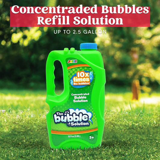 JOYIN kids blowing bubbles with green solution for joyful summer fun.