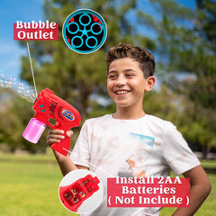 Kids enjoy JOYIN bubble blasters during a sunny backyard play session.