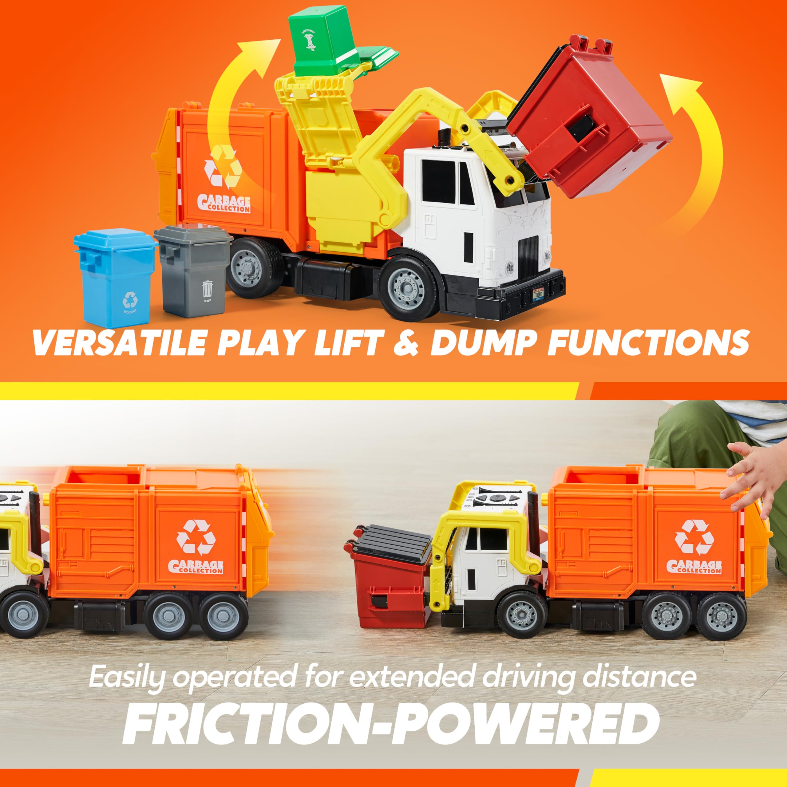 JOYIN garbage truck rear-dump-bin in action for realistic play