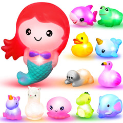 JOYIN light-up bath toys mermaid collection for toddlers with color-changing glow.