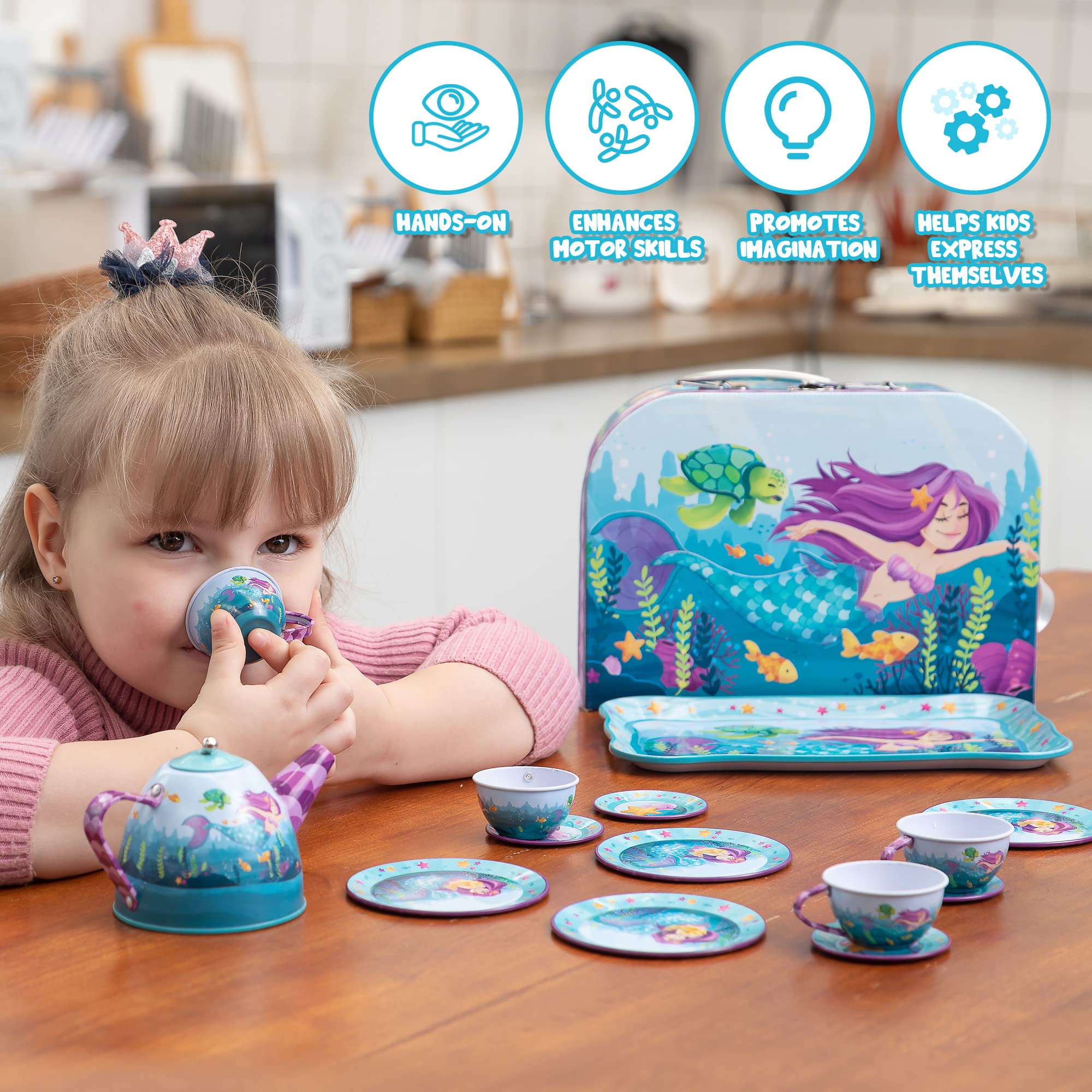 JOYIN Mermaid Tea Party Safety Label indicating non-toxic materials