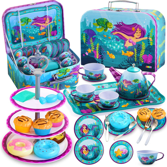 JOYIN mermaid tea set teapot for imaginative pretend play and tea party fun.
