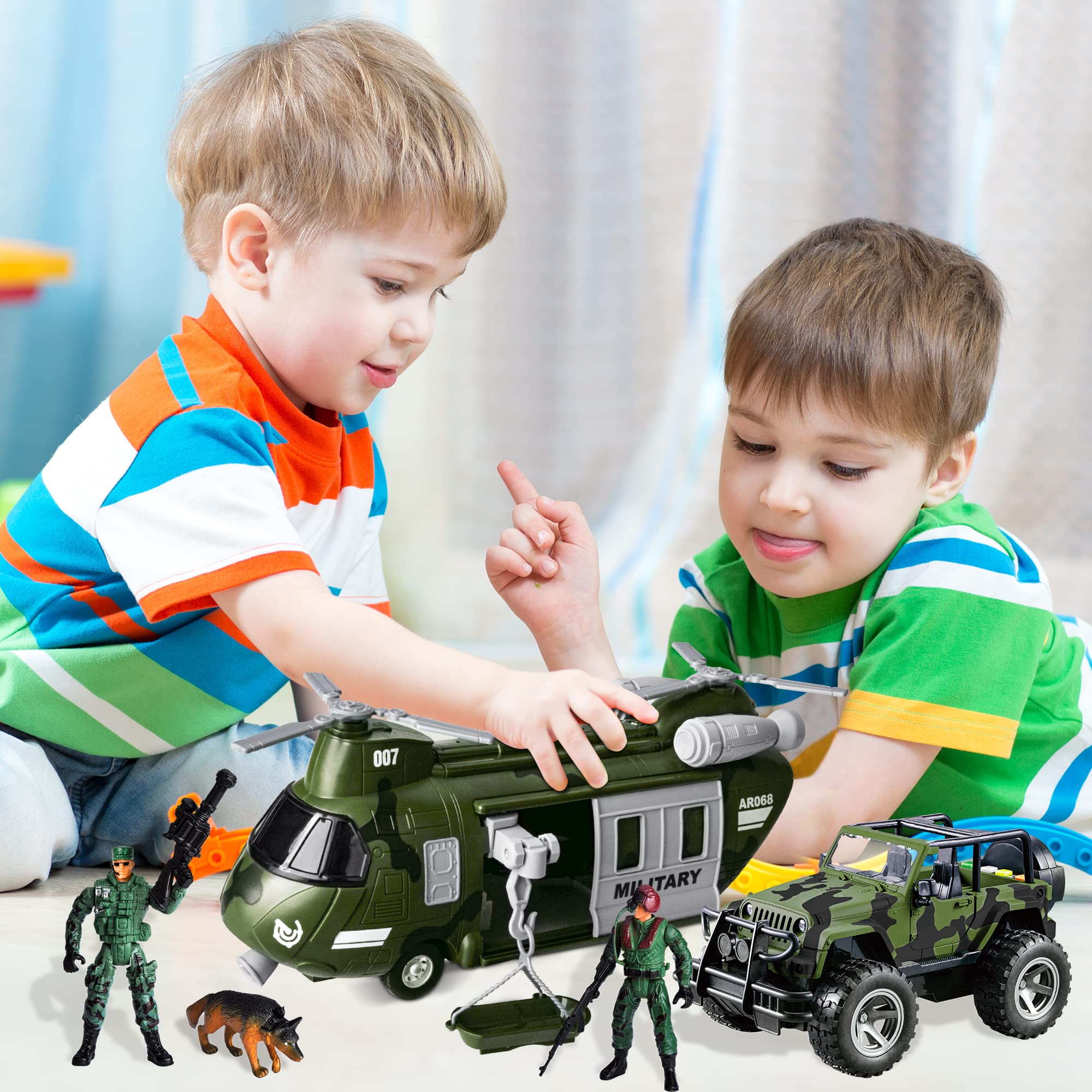 JOYIN dog figure adds companionship during army base adventures.