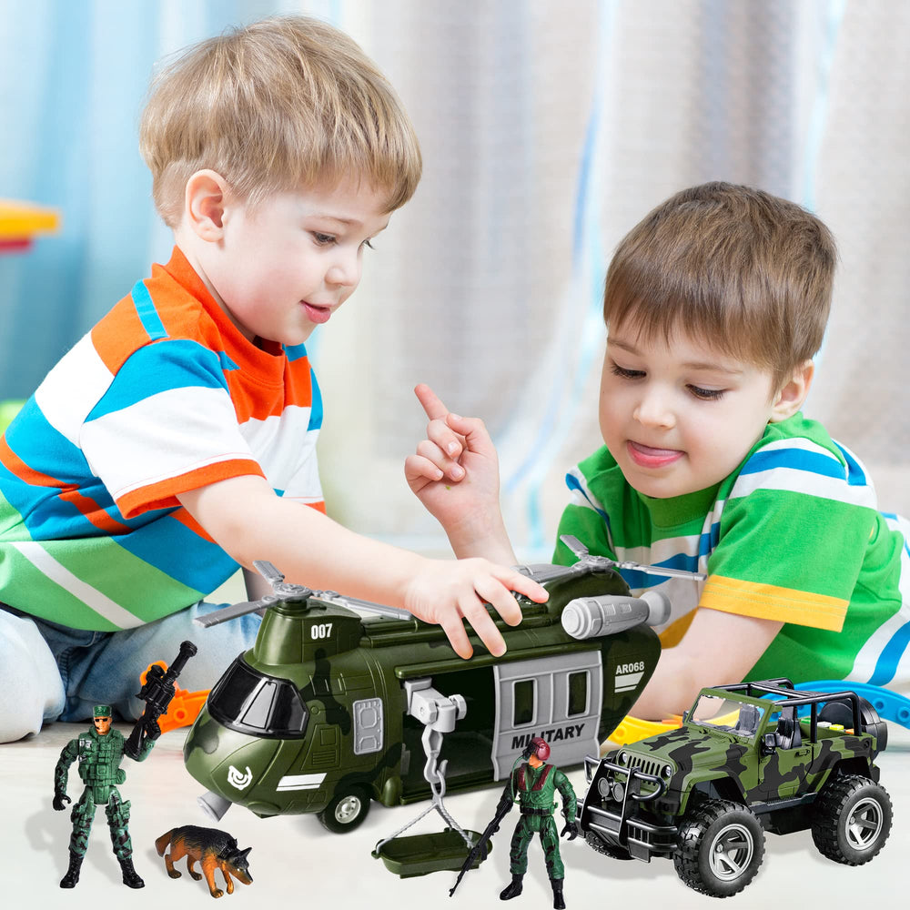 JOYIN dog figure adds companionship during army base adventures.
