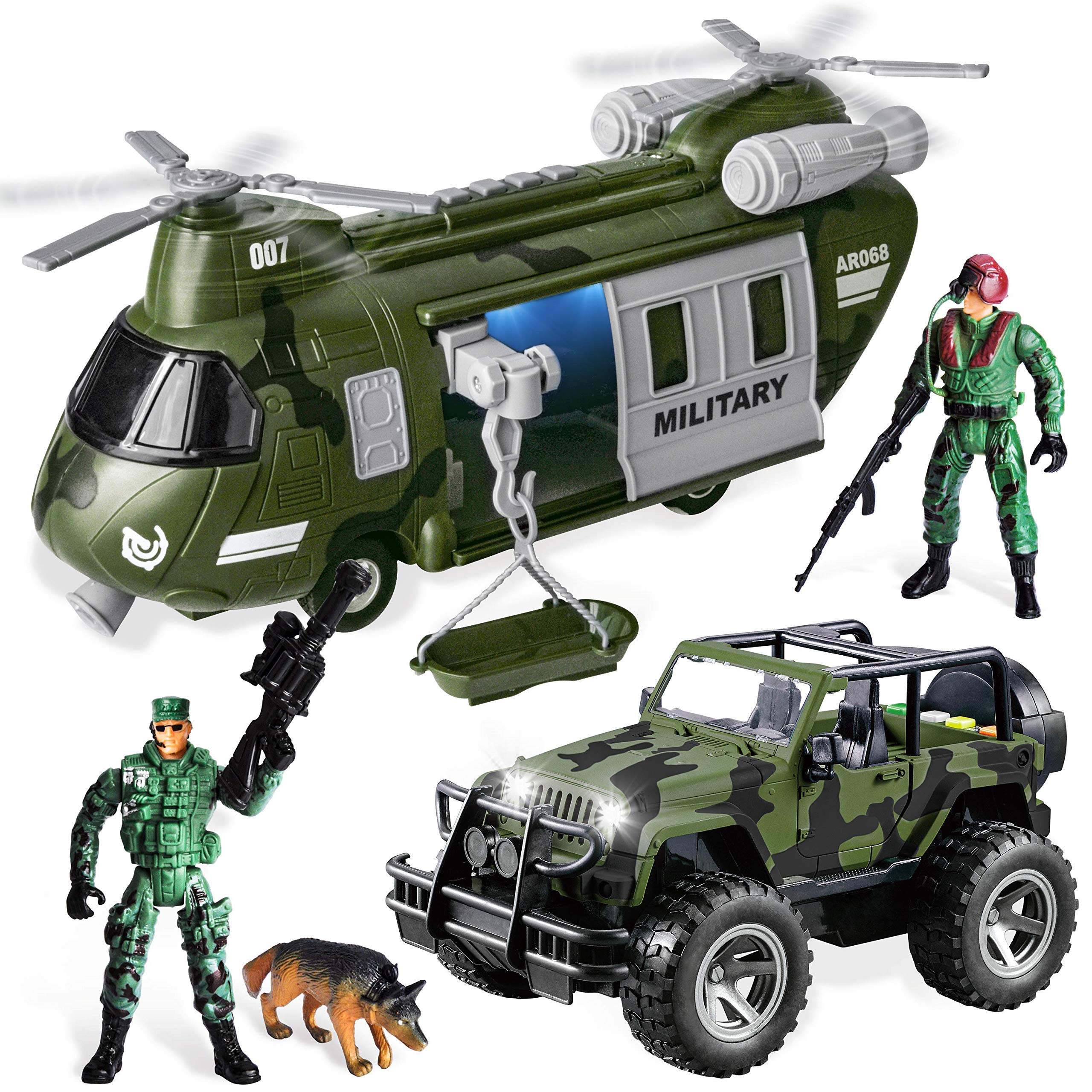 JOYIN military vehicles transport helicopter, bright lights spark imaginative play and curiosity.