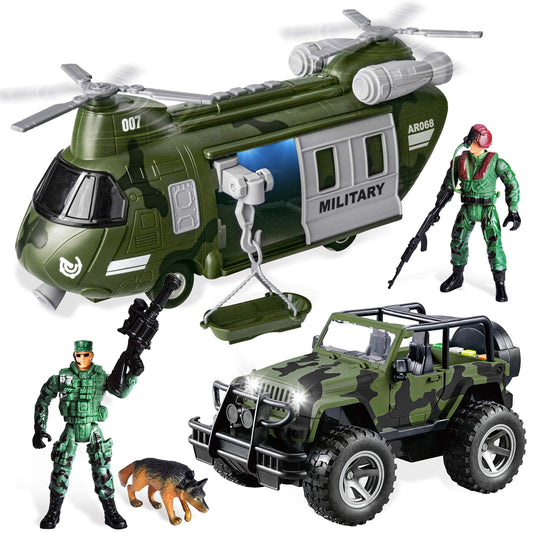 JOYIN military vehicles transport helicopter, bright lights spark imaginative play and curiosity.