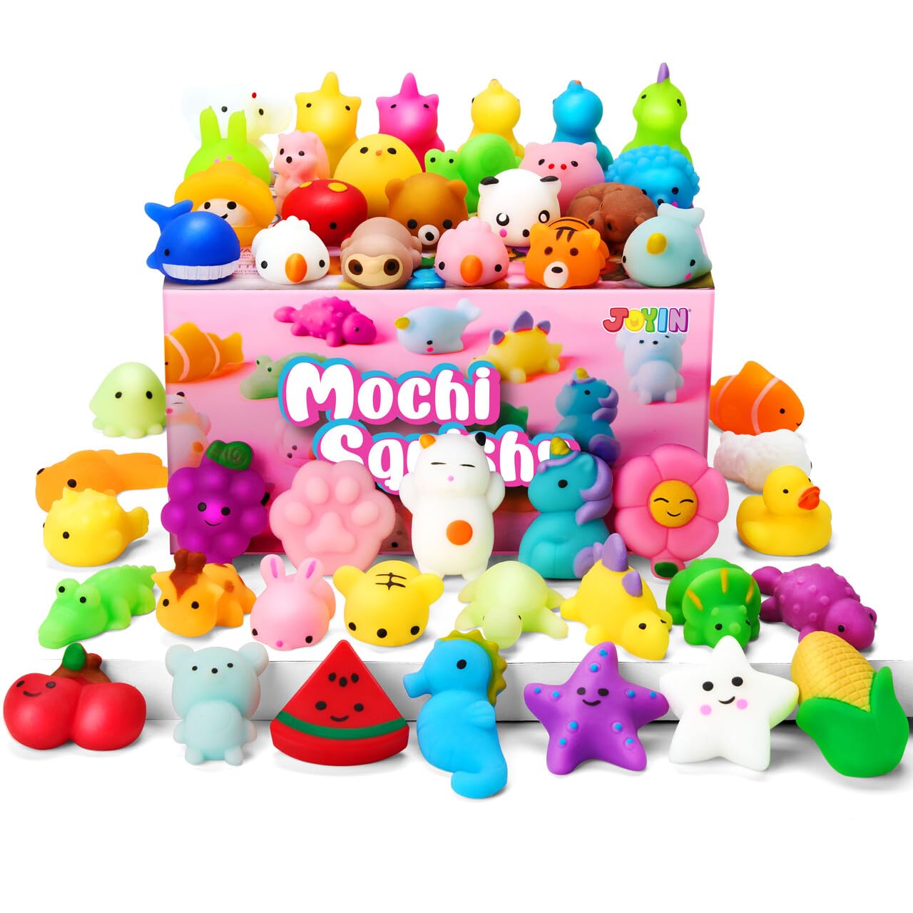 JOYIN Mochi squishy toy set with 50 designs for creative play and gifts.