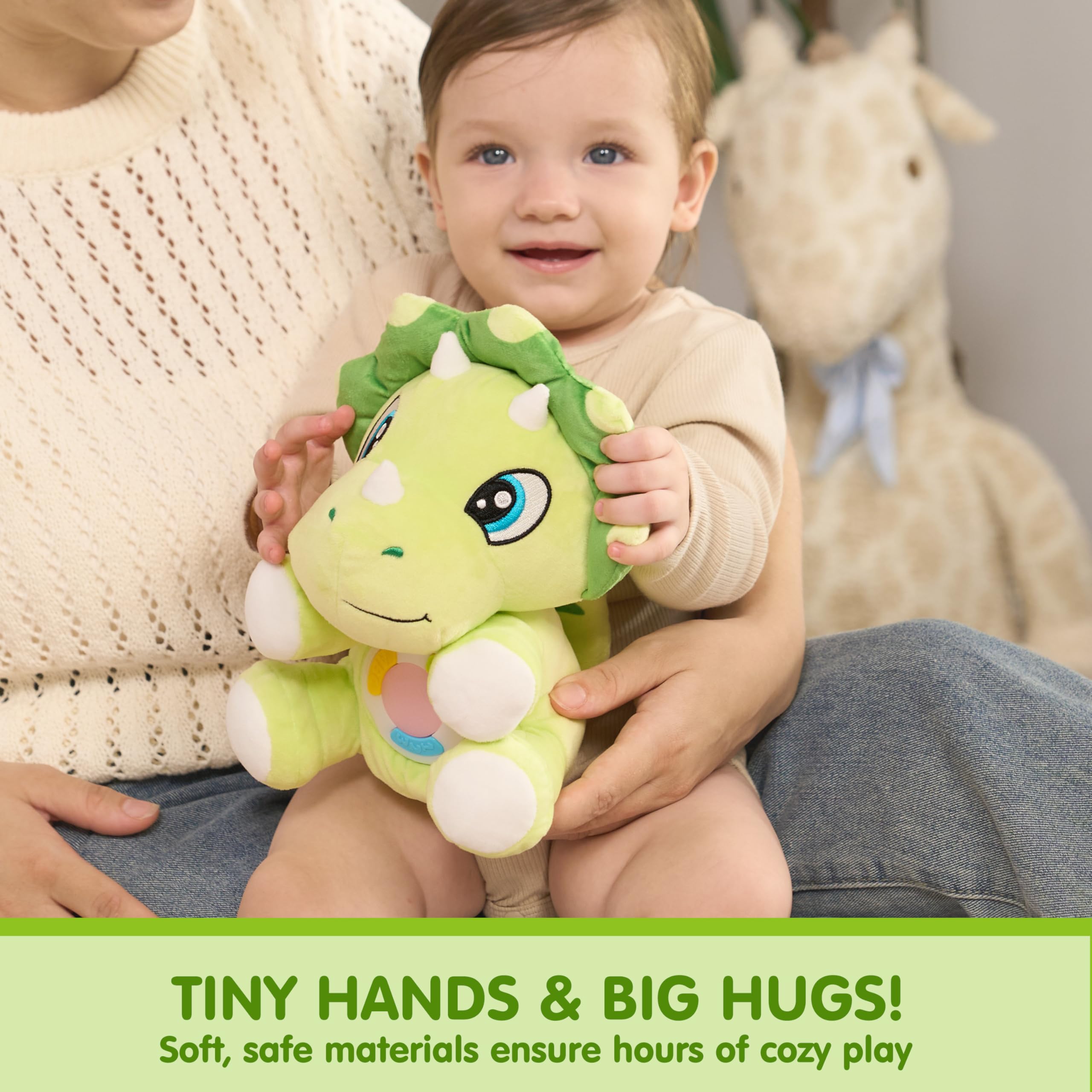 JOYIN dinosaur plush toy triceratops-design encourages fine motor skills through grasp-and-press play.