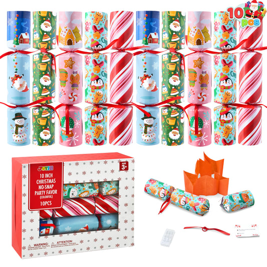 JOYIN no-snap Christmas party favors 10-pack on a festive table for easy decorating