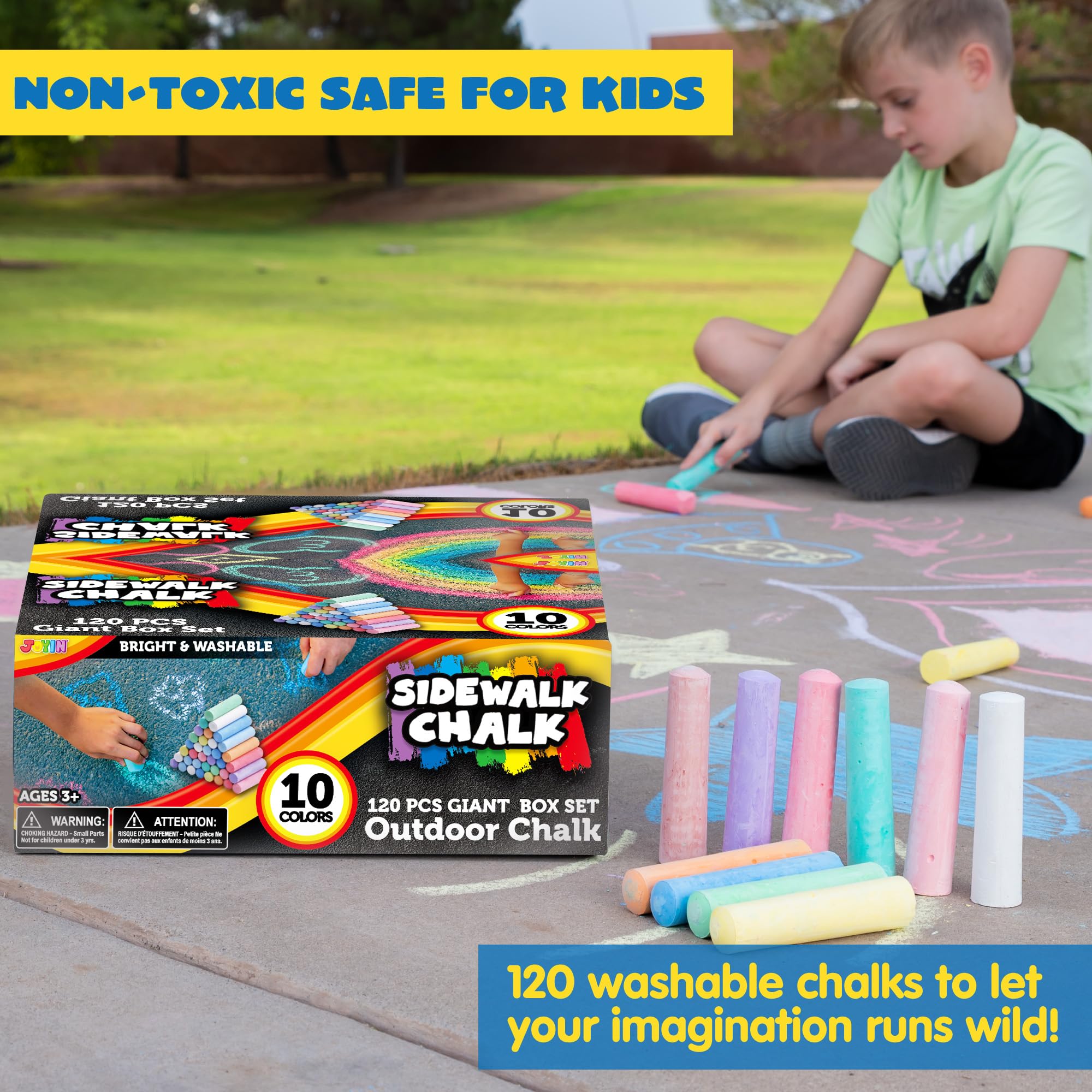 JOYIN non-toxic, child-safe sidewalk chalk designed for worry-free play.