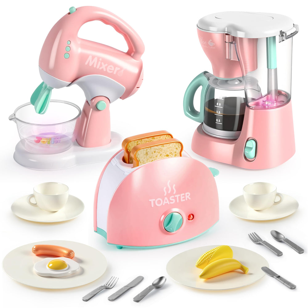 JOYIN play kitchen coffee maker with realistic water dispense for imaginative mornings.