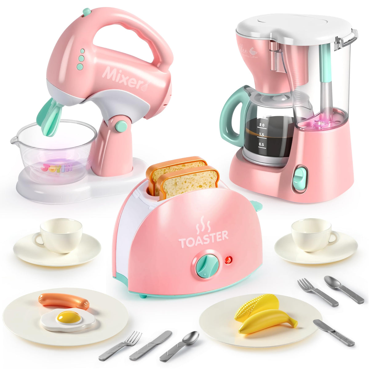 JOYIN play kitchen coffee maker with realistic water dispense for imaginative mornings.