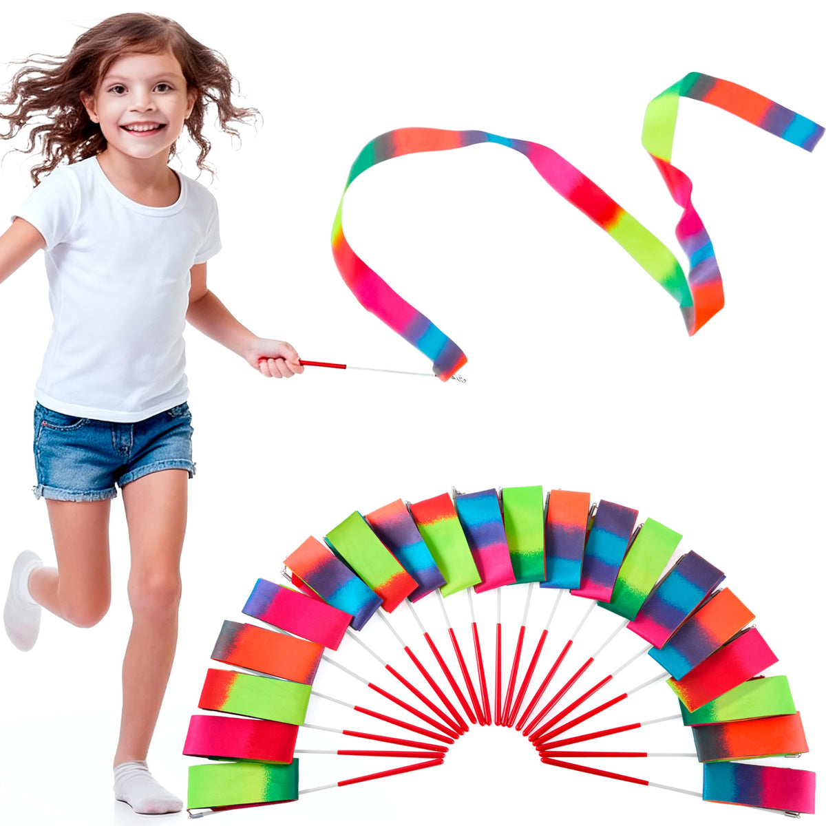 JOYIN ribbon-dancing-wand gradient pack 1 offers vibrant colors for group dance practice.