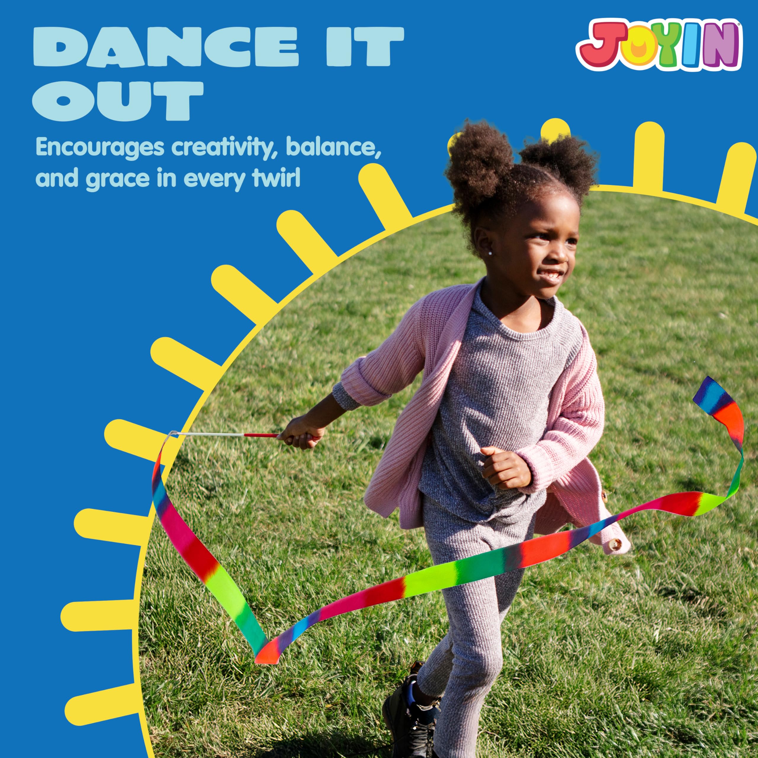 JOYIN ribbon-dancing-wand vibrant colors highlights fun, effortless twirls for beginners.