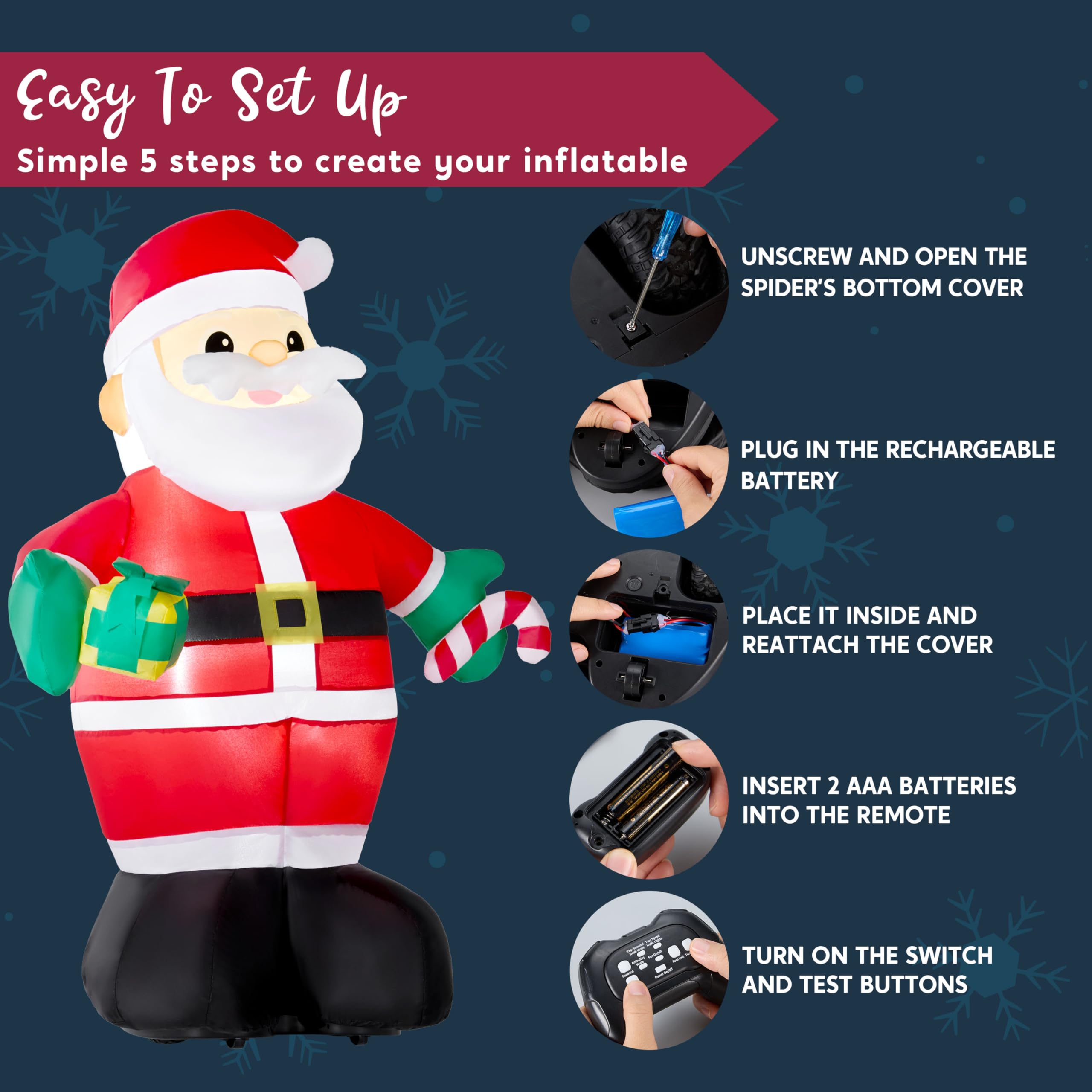 JOYIN Santa rechargeable battery powers longer play sessions.