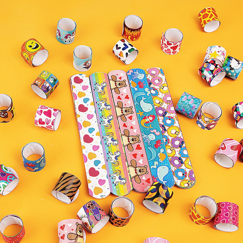 JOYIN slap bracelet variety pack showcases 36 styles for mix-and-match play.