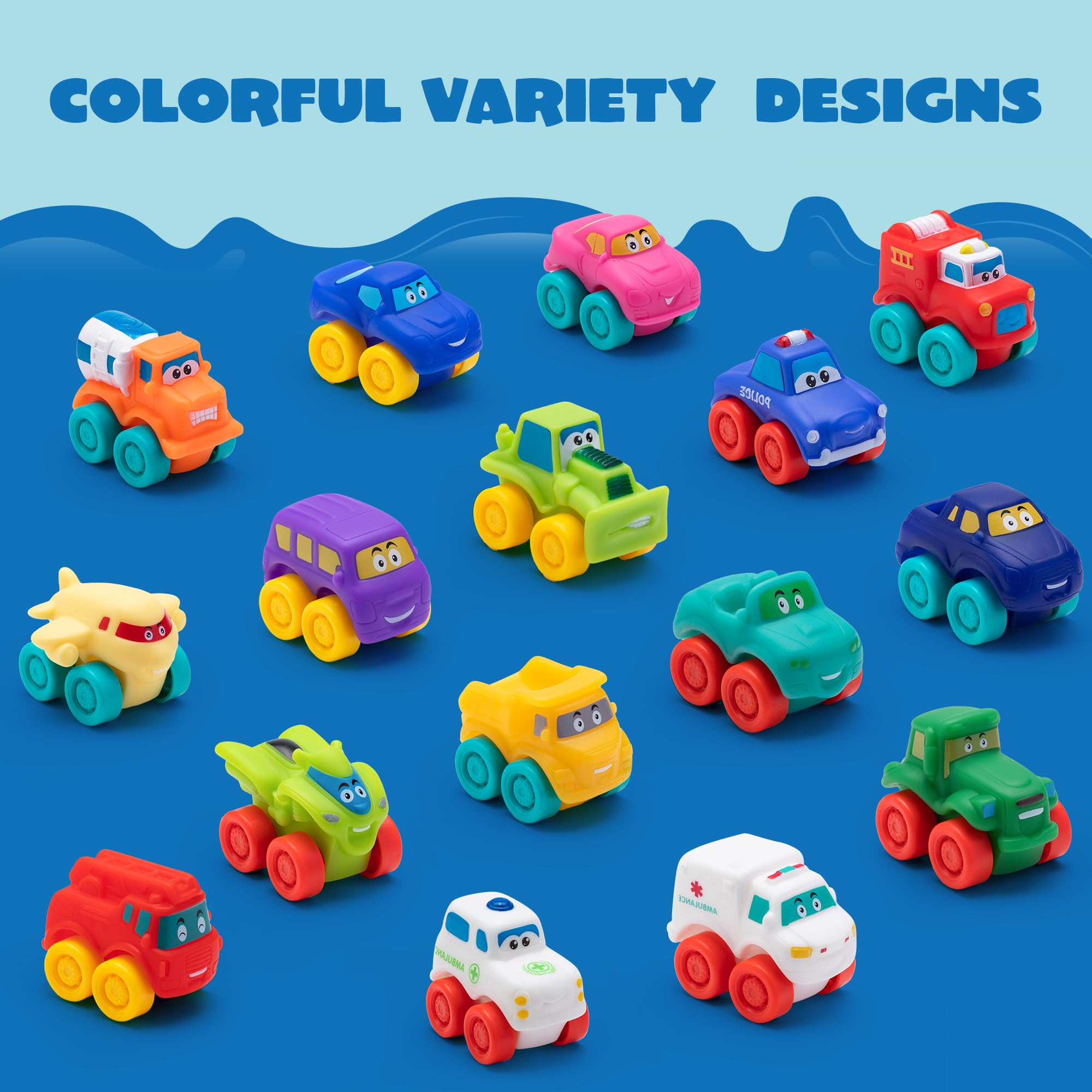 JOYIN soft rubber vehicles with cartoon designs for imaginative play.