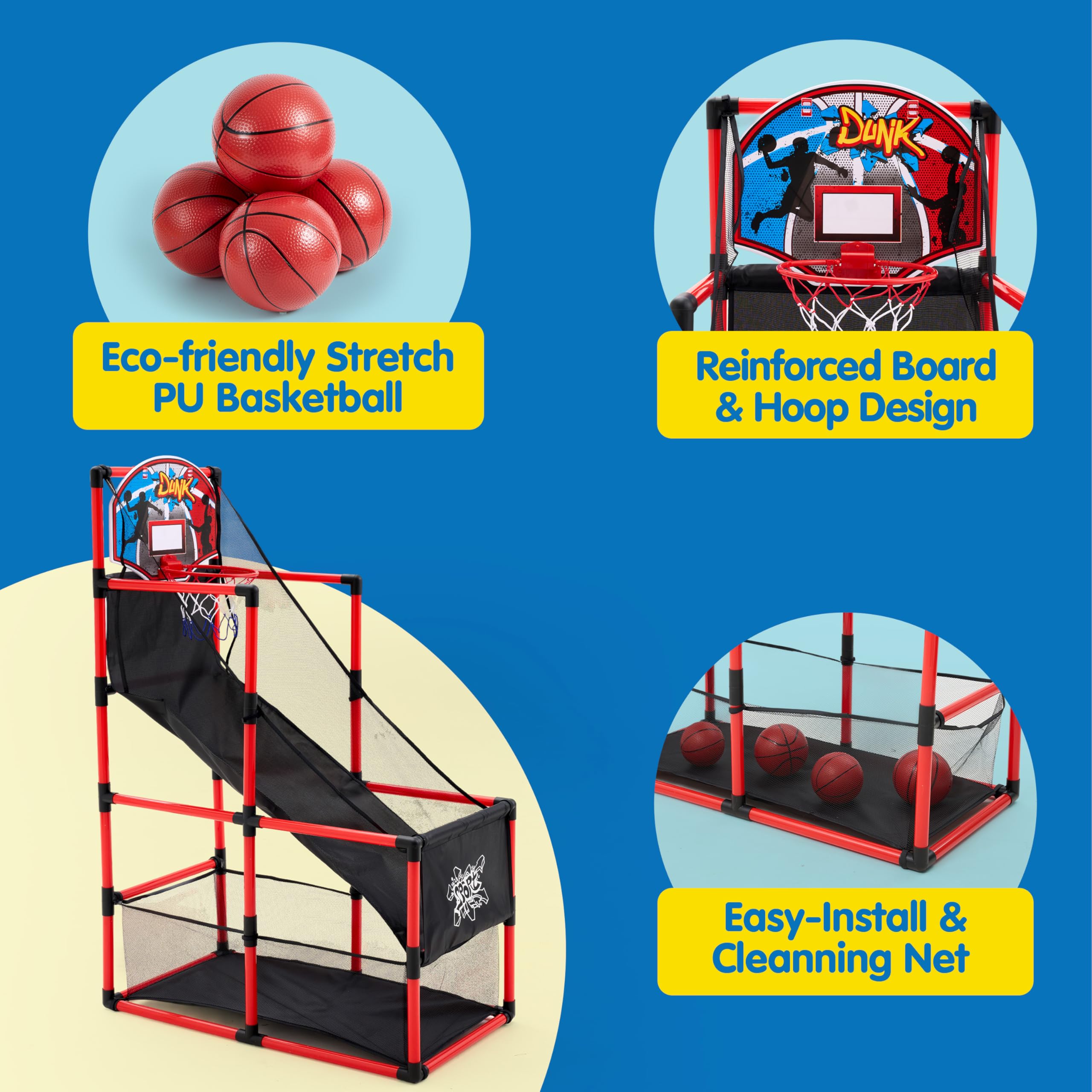 JOYIN sturdy base stand provides stable indoor basketball fun.