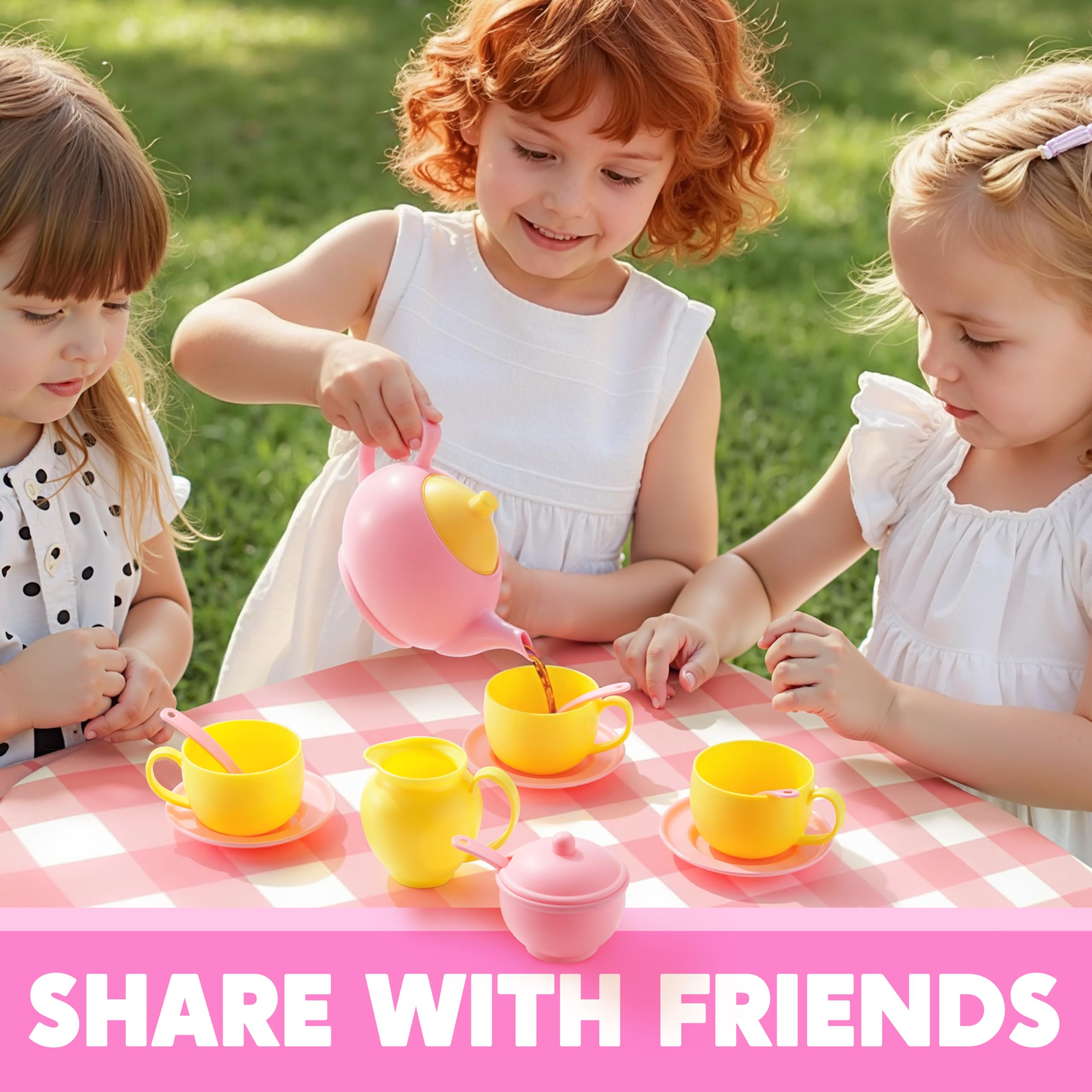 JOYIN child playing with the tea set encourages storytelling.