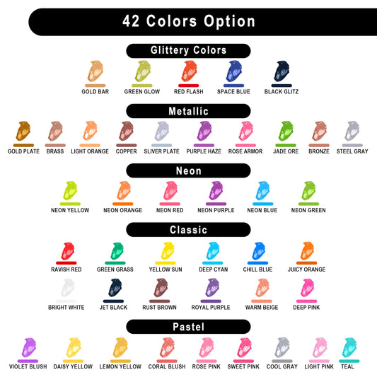 JOYIN tempera paint bottles with transparent easy-squeeze labels for simple color selection.