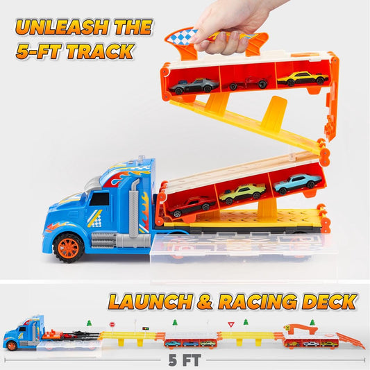 JOYIN 12-die-cast cars ready for action on the race carrier