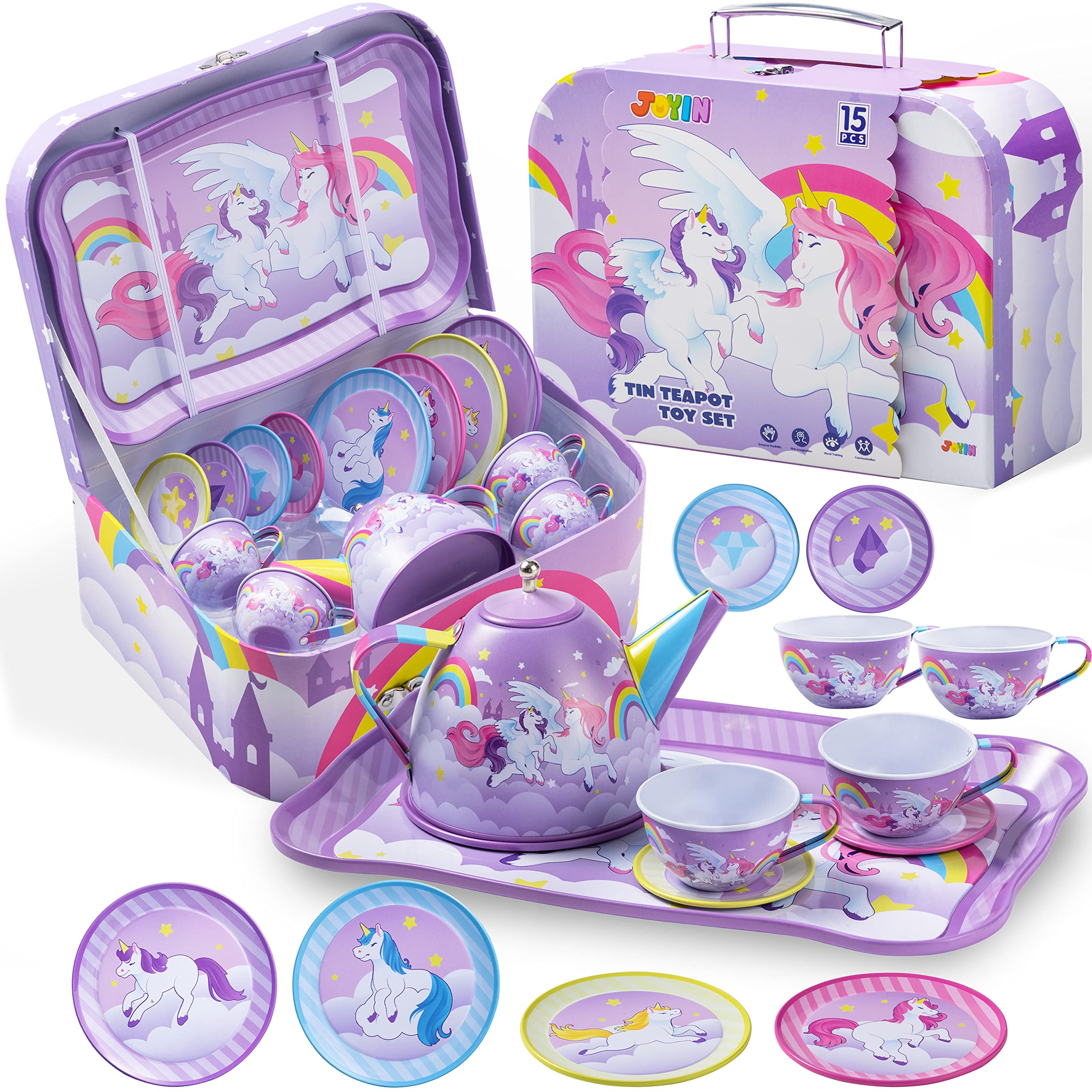JOYIN unicorn tea party teapot inspires imaginative pretend play for kids.