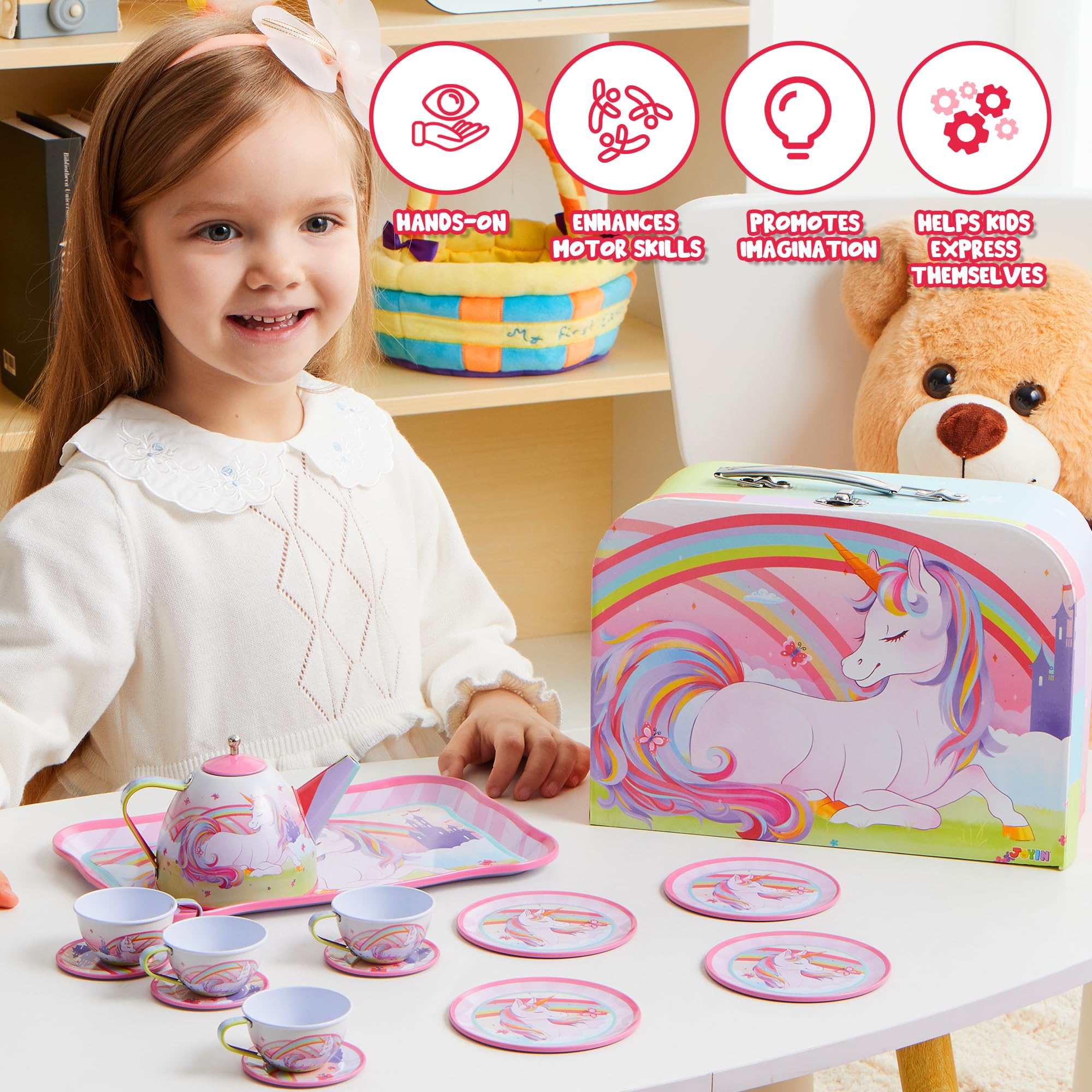 JOYIN unicorn tea set carrying case for tidy storage and portability