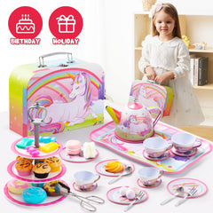 JOYIN unicorn tea set carrying case for easy storage and travel
