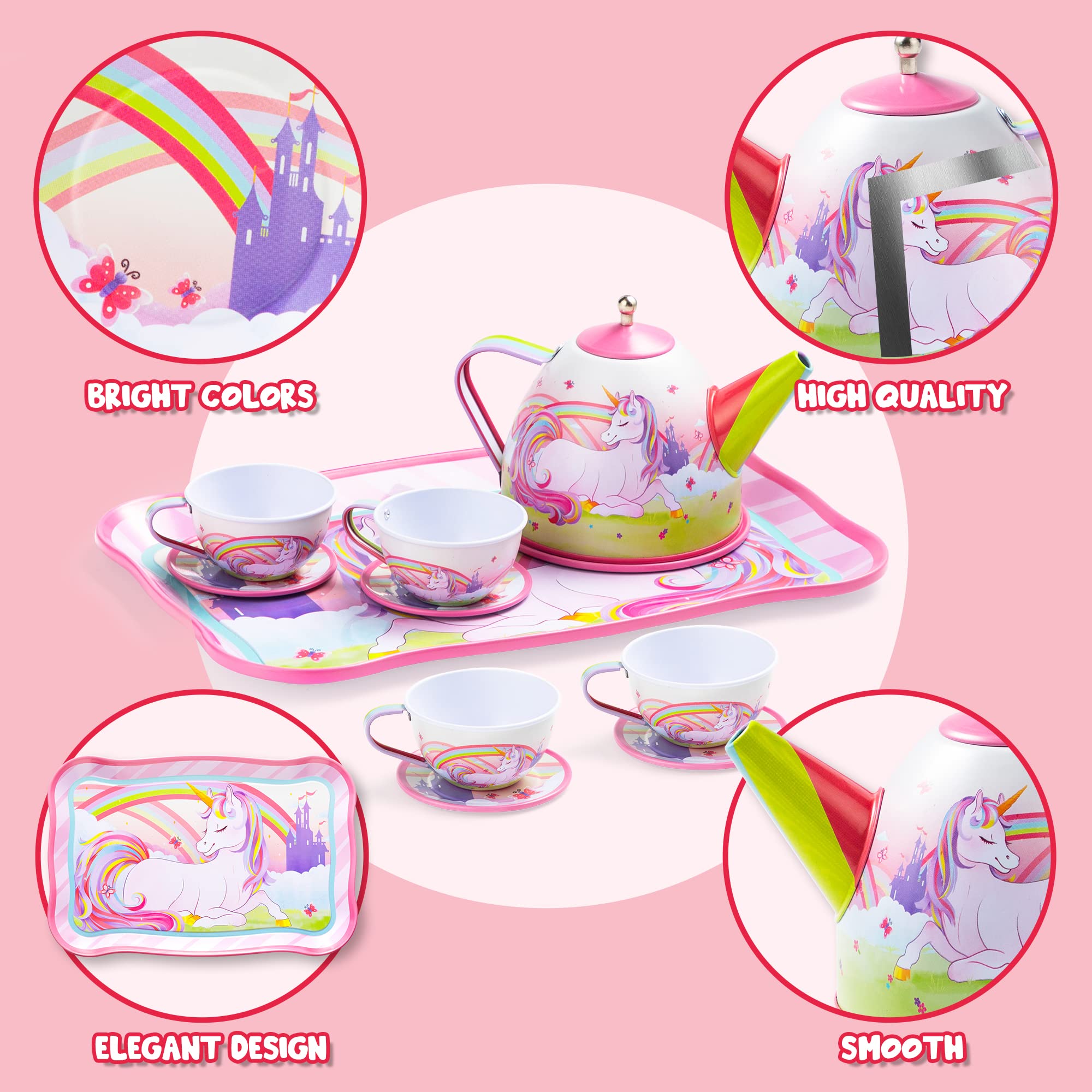 JOYIN unicorn tea set small plates for delicate treats during play