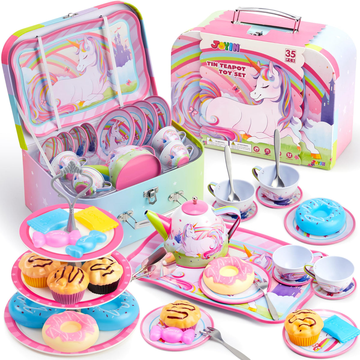 JOYIN unicorn tea set teapot for imaginative play and pretend tea parties