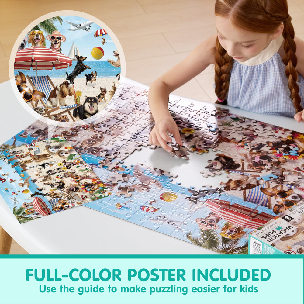 JOYIN Vacation Pups puzzle with color poster included aids solving and reference.