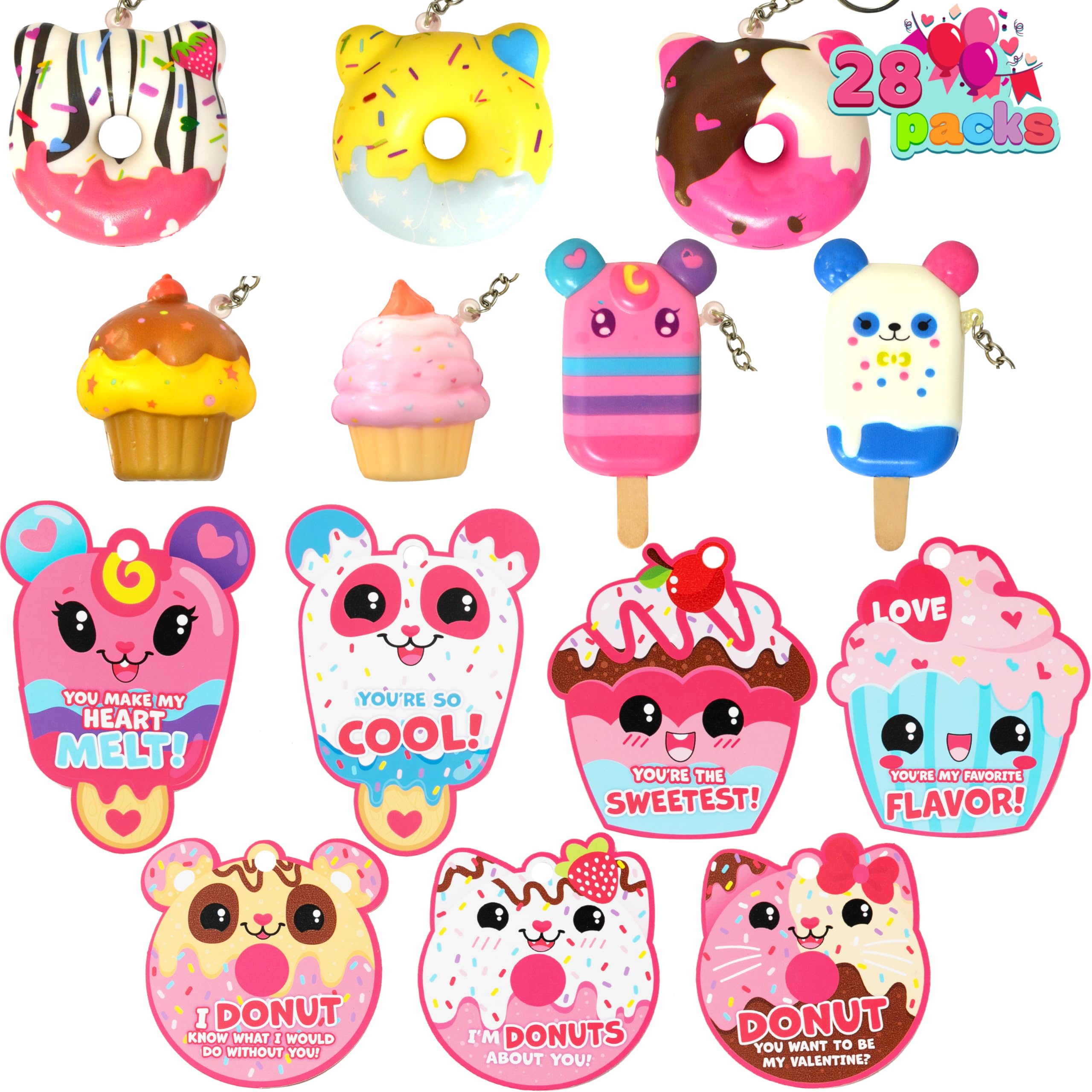 JOYIN Valentine dessert squishy donuts close-up, soft texture ideal for stress relief and classroom fun.
