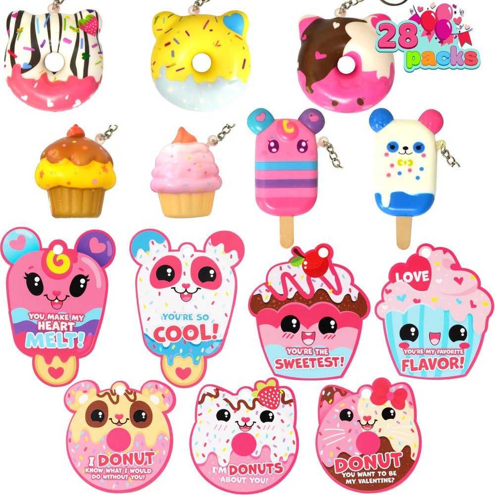 JOYIN Valentine dessert squishy donuts close-up, soft texture ideal for stress relief and classroom fun.
