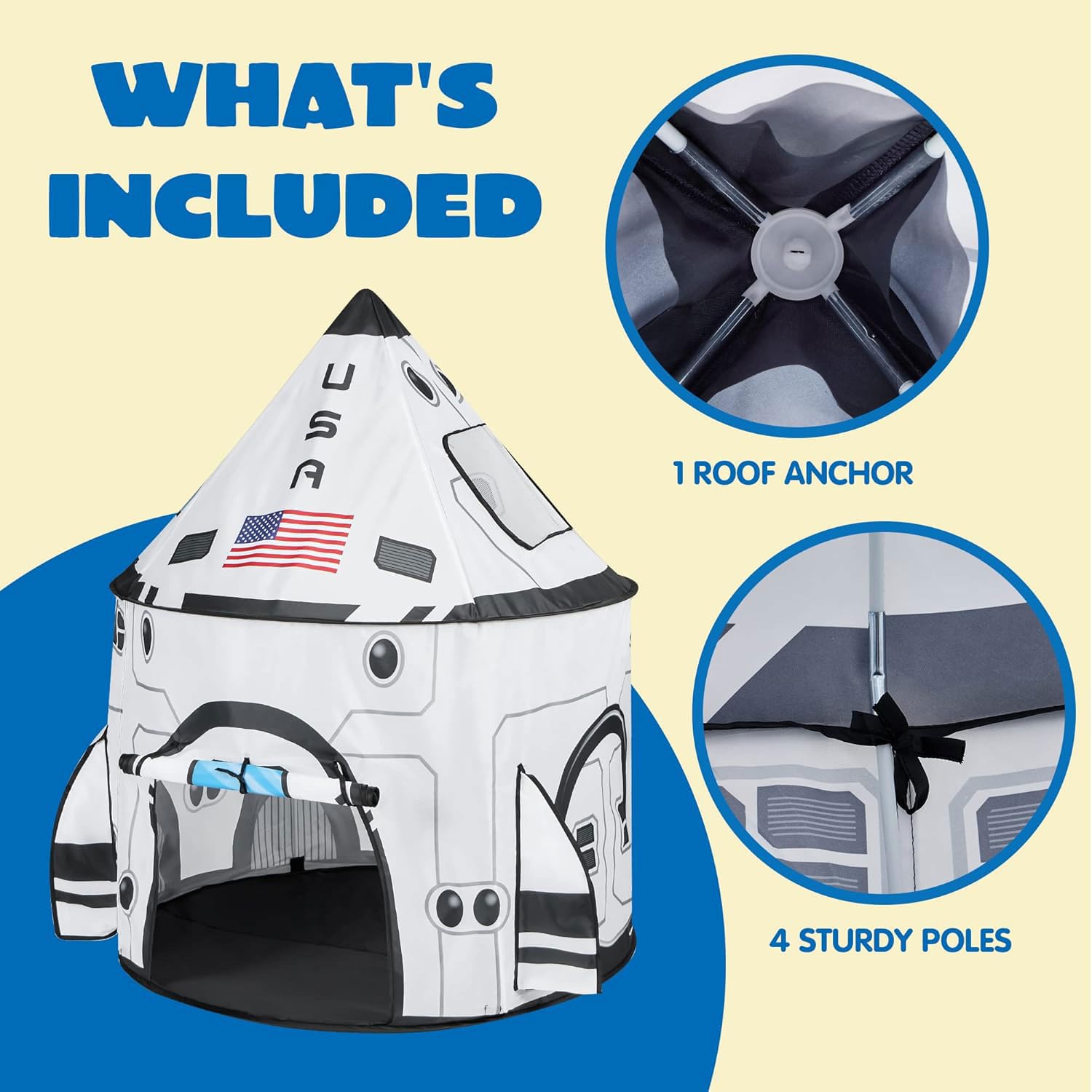 JOYIN rocket ship tent features water resistant fabric that cleans easily